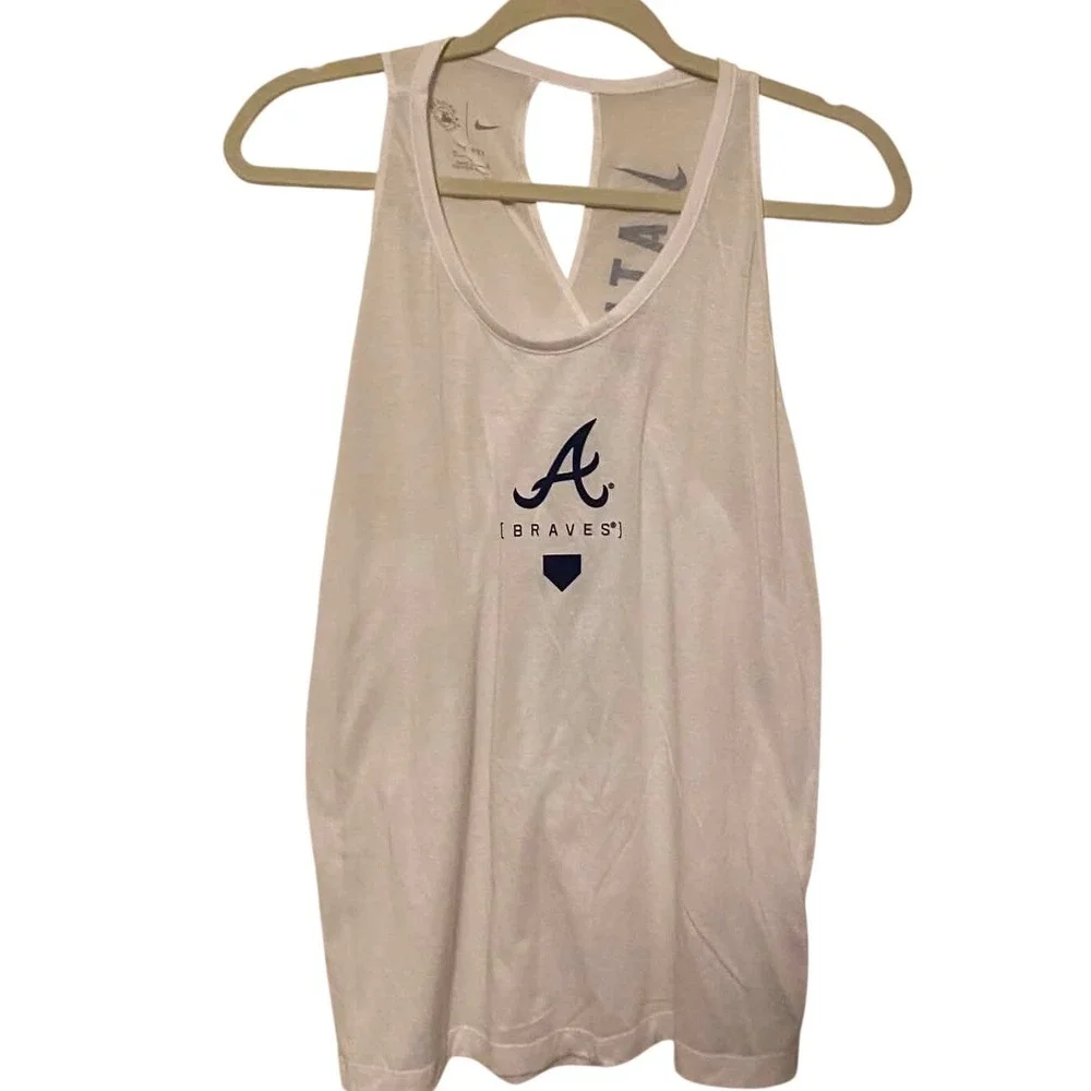 Nike Atlanta Braves Womens Dri-FIT Tank Top White Cross Back MLB Medium 0451